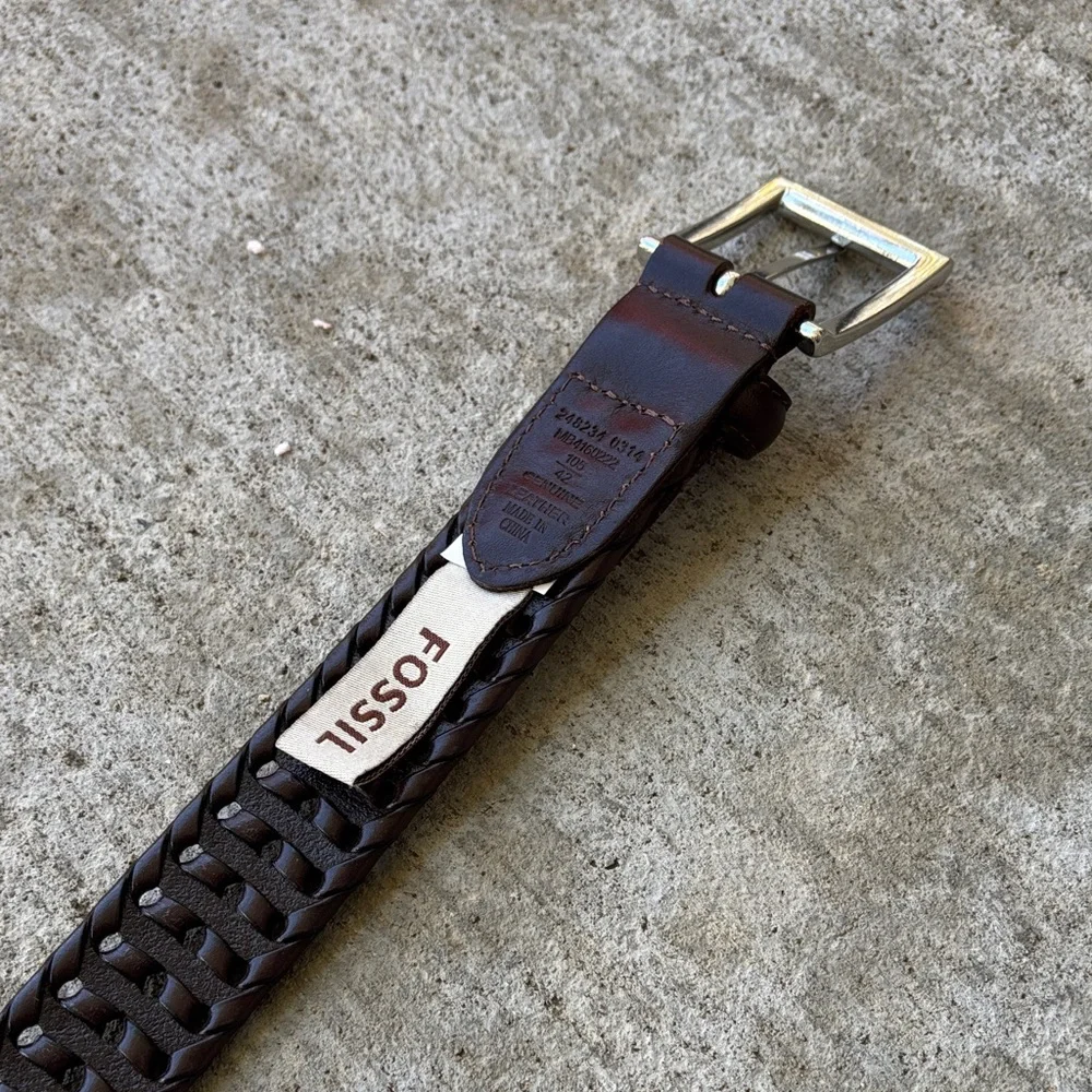 Fossil Men's Braided Leather Belt - Dark Brown